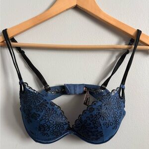 Elegant Blue and Black Lace Bra